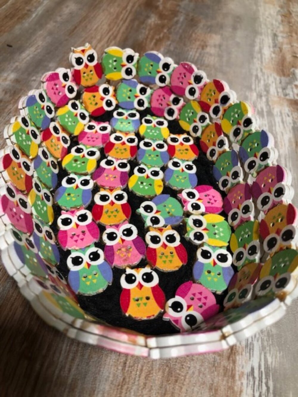 Oblong Hand Crafted Whimsical Colorful Owl Button Decorative Catch-All Bowl